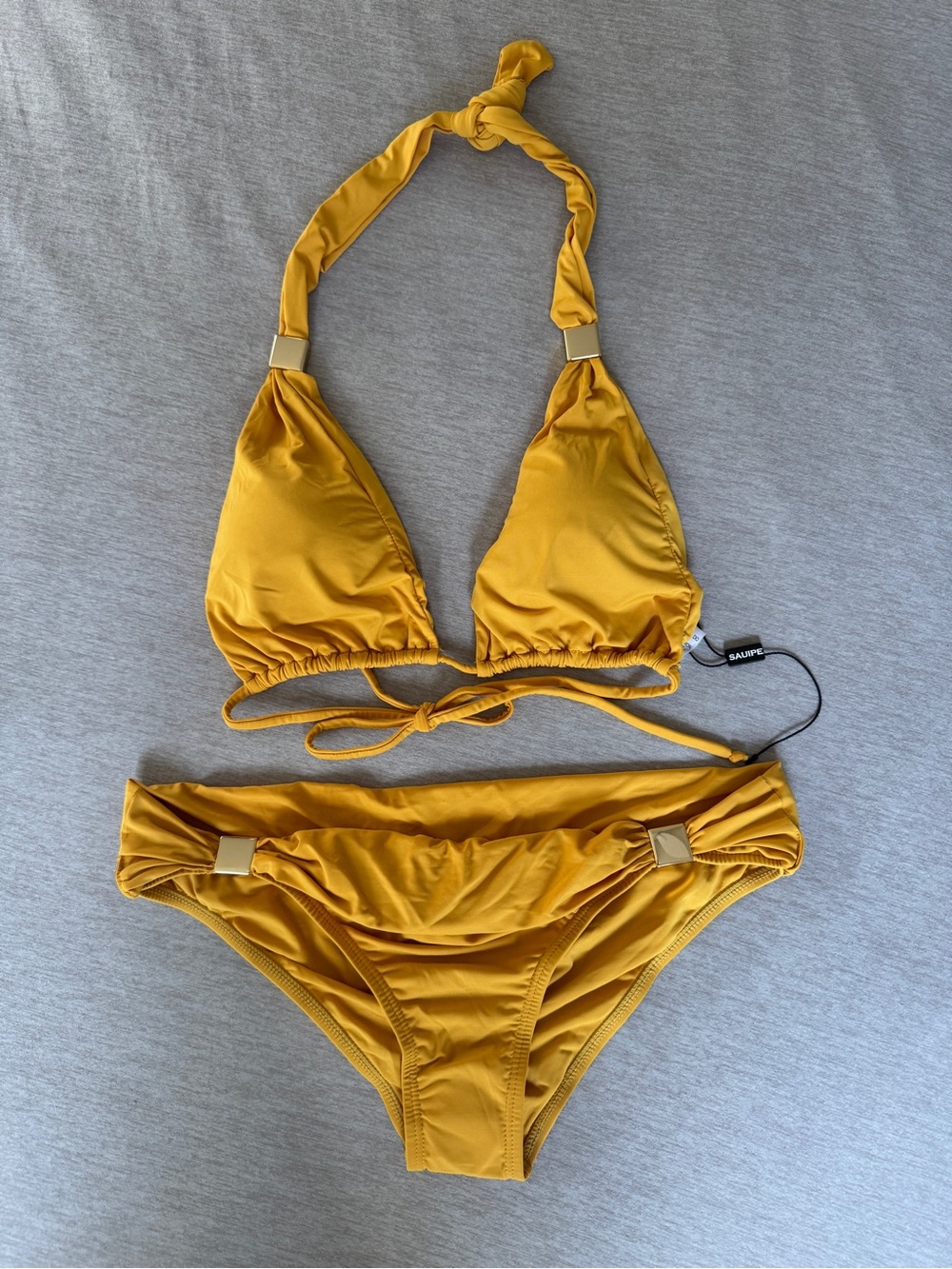 Sauipe Yellow Gold Halter Bikini Set Gold Hardware Size M